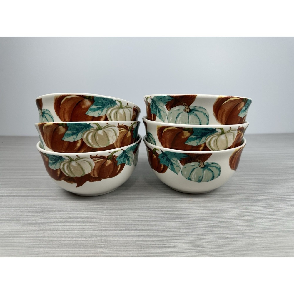 Set of 6 Royal Norfolk Pumpkin Thanksgiving Harvest 6" Stoneware Bowls‎